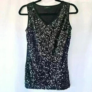 Metme Sequin Tank Top, Lined, Black, Size XS
